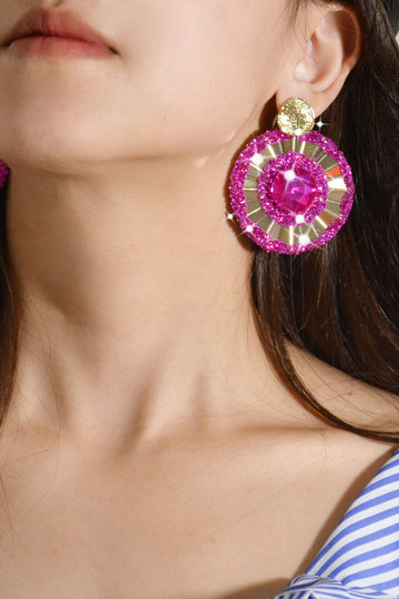Legering Rhinestones Fuchsia runde øredobber